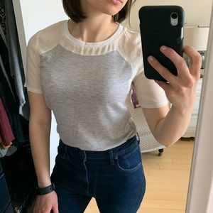 Rebecca Taylor Gray & Cream Baseball Tee